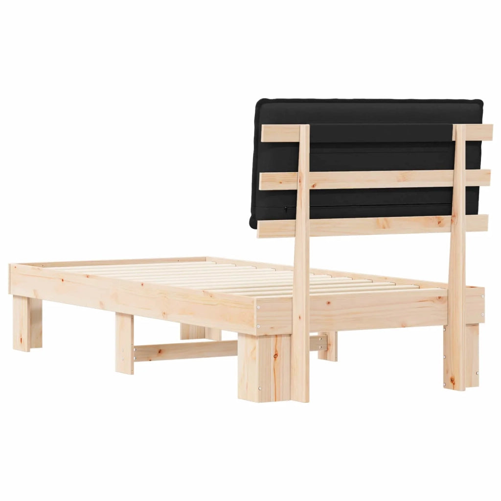 Letto singolo | Letto per adulti | Letto con Testiera Rivestita Nero 90 x 200 cm Pino massello