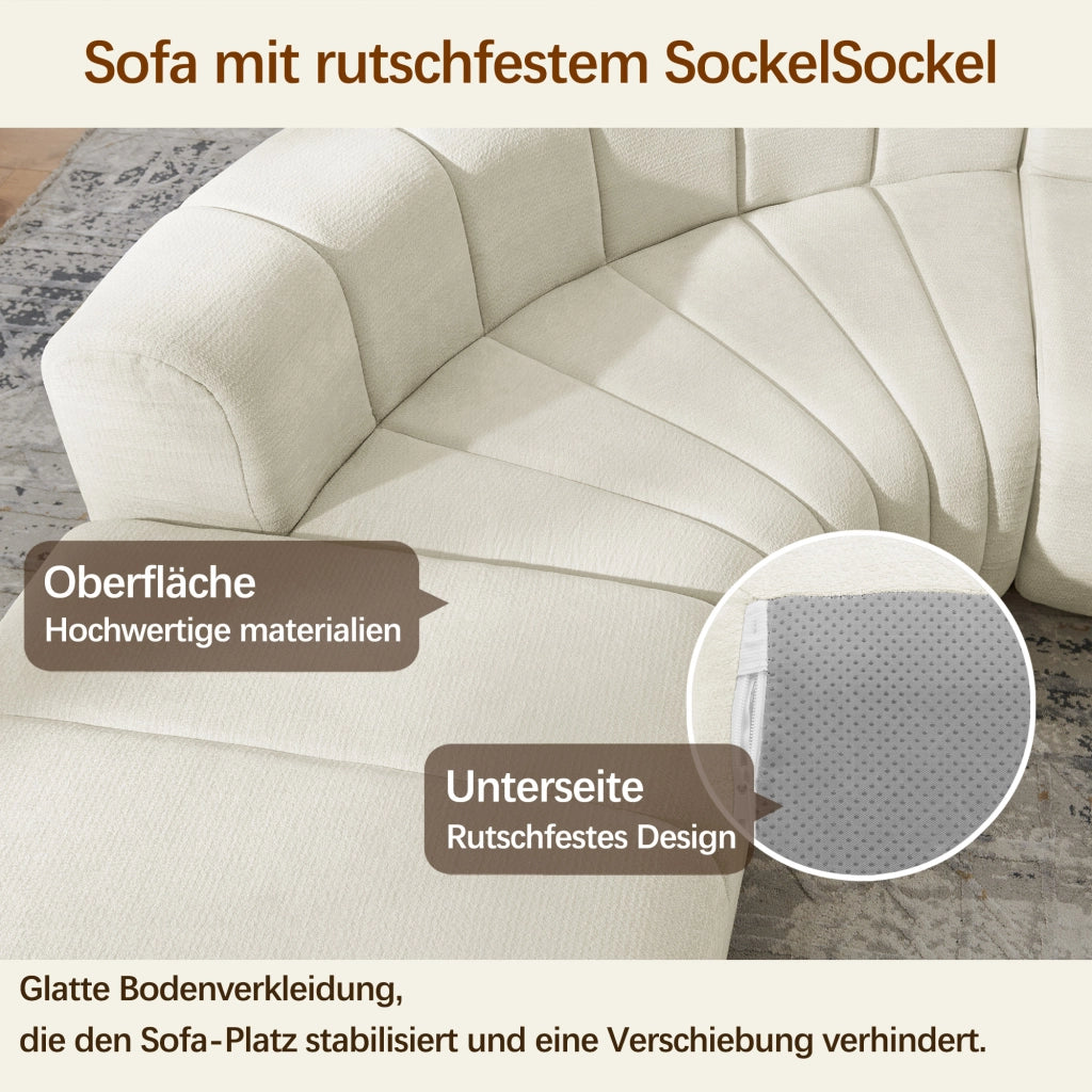 Divano angolare modulare a 4 posti in chenille beige con moduli combinabili e seduta versatile