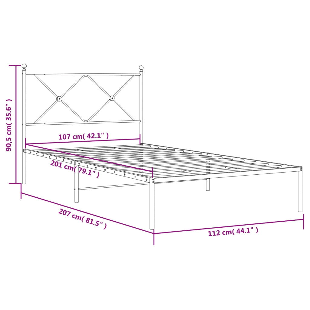 Letto singolo | Letto per adulti | Giroletto con Testiera Metallo Bianco 107x203 cm