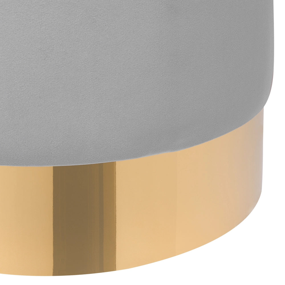 Poggiapiedi rotondo in velluto grigio con pouf da toeletta Glam Sgabello con dorato
