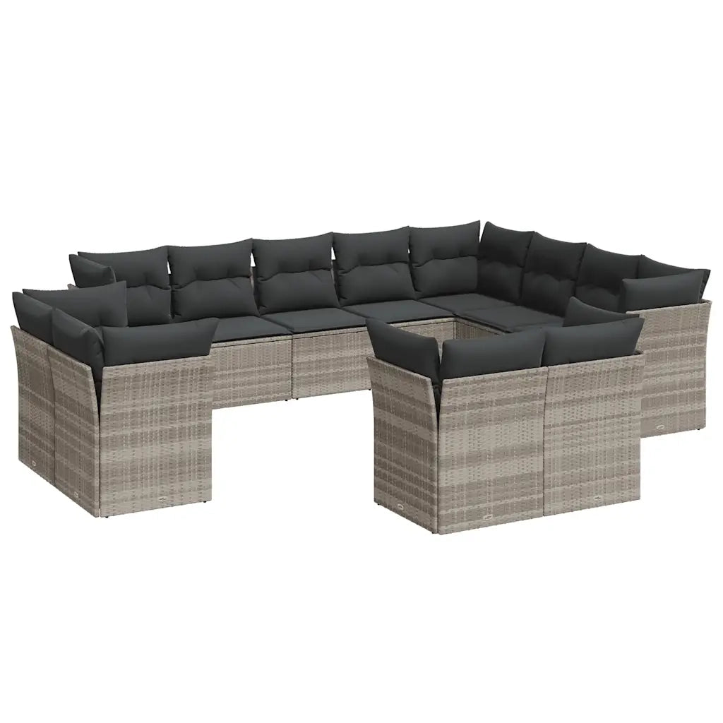 Set Divano Giardino 12 pz con Cuscini Grigio Chiaro Polyrattan
