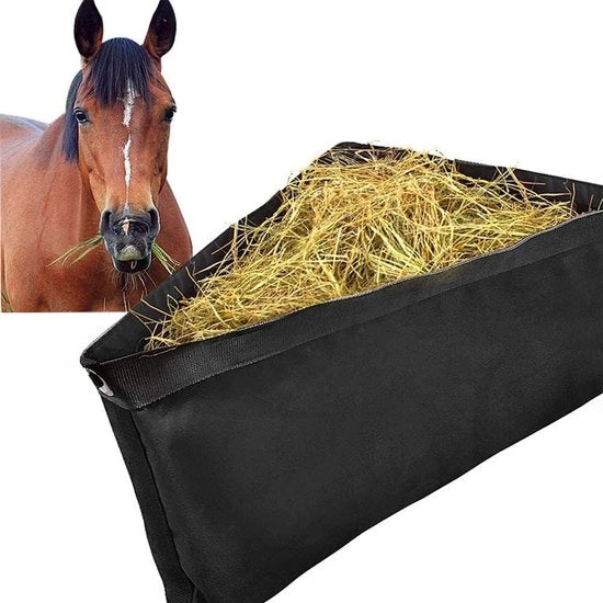 Borsa da mangime per cavalli - Sacco da mangime per angoli profondi - Sacca da mangime per capre - Con fondo in rete e chiusura a pressione - Adatto per carri per cavalli - Nero