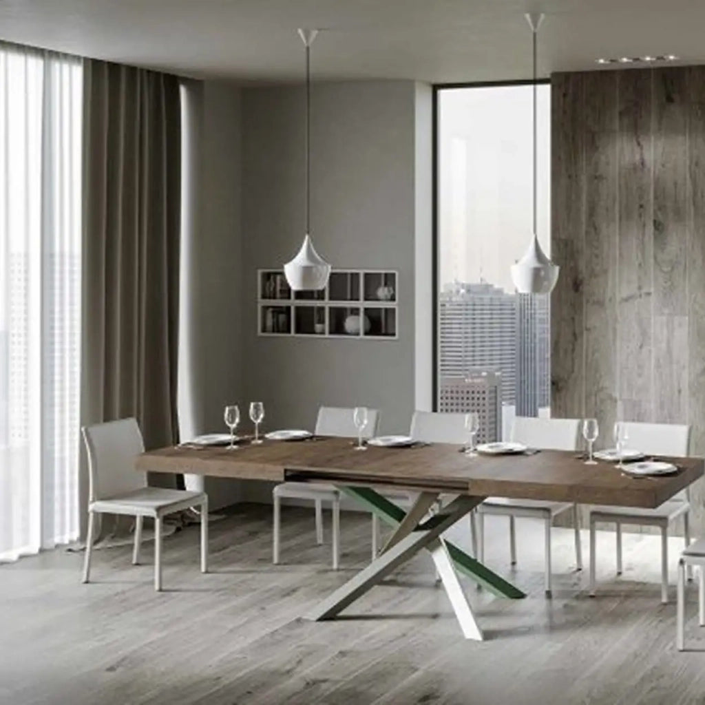 Tavolo allungabile 140/400x90 cm Volantis colore noce gambe multicolore 4/A