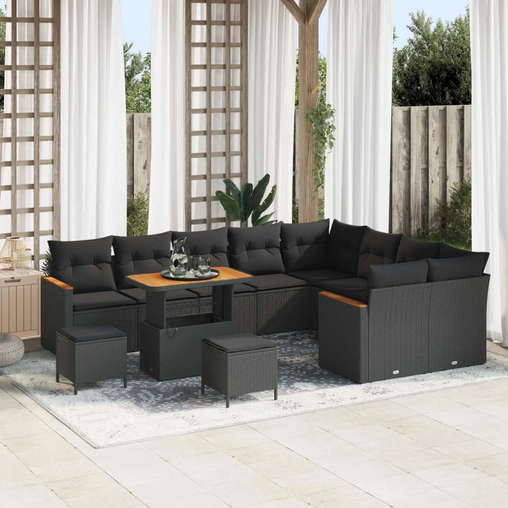 Set Divano da Giardino 12 pcs Nero Rattan in Polipropilene