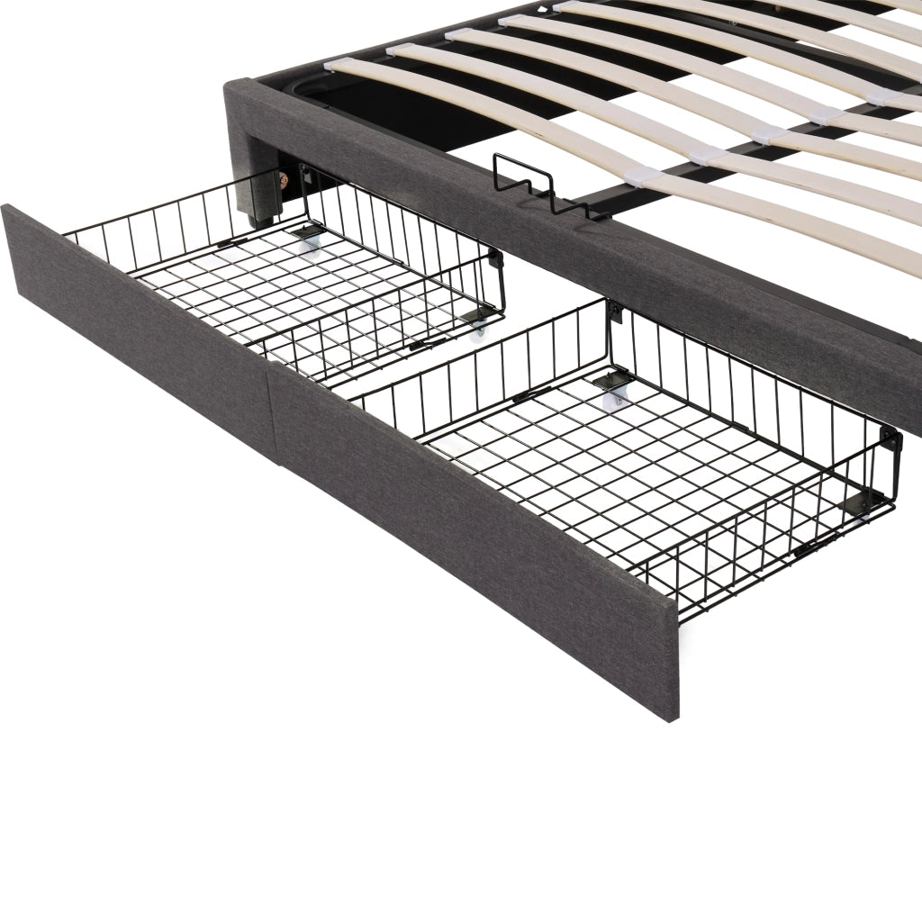 Letto contenitore 160×200 cm; letto matrimoniale con LED; spazio sotto il letto; senza materasso; in acciaio; grigio scuro