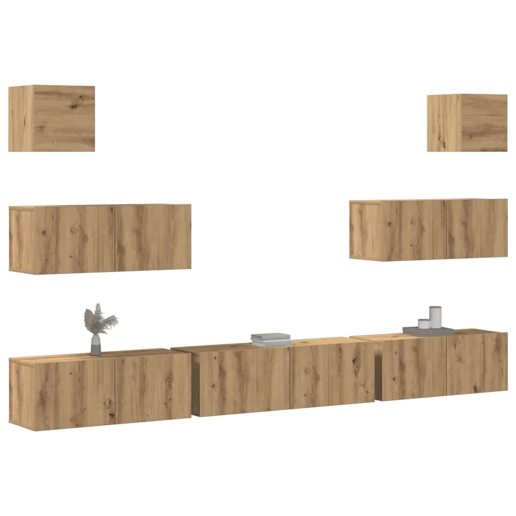 Set Mobile TV 7 pz Montato a Parete Rovere in Legno Multistrato 3329212