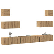 Set Mobile TV 7 pz Montato a Parete Rovere in Legno Multistrato 3329212