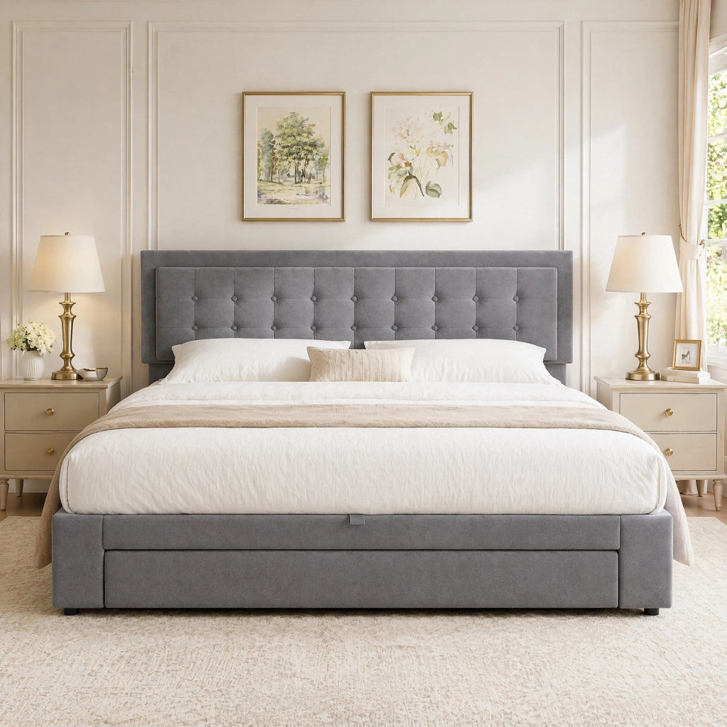 LETTO Contenitore e Cassetti 160x200 cm Velluto Grigio