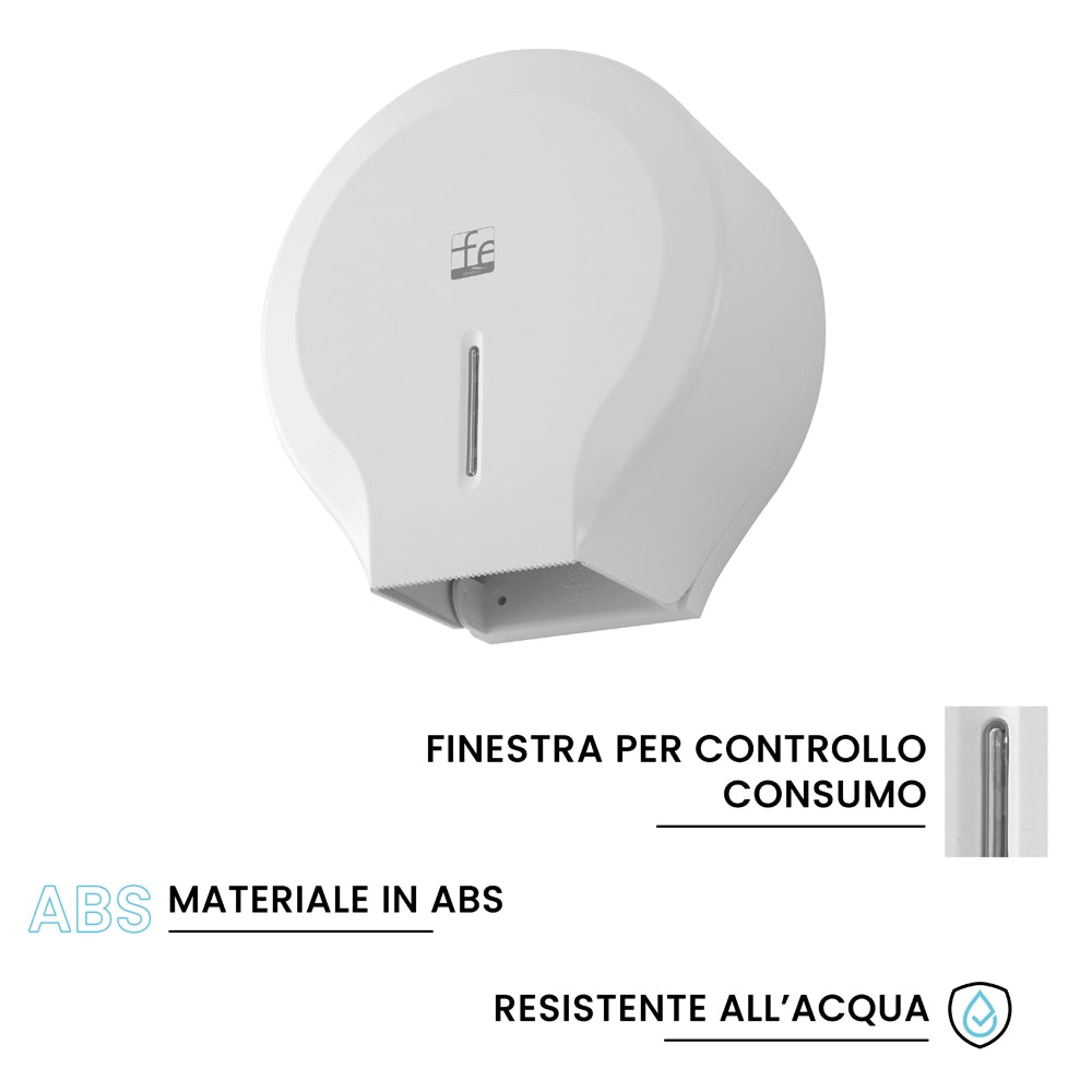 Distributore di carta igienica a rotoli fino a 300 mt in ABS bianco