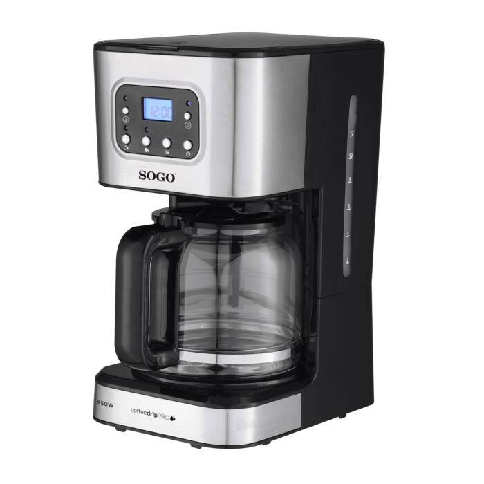 Macchina caffè americano 12 tazze 950W con timer 24h, filtro riutilizzabile e caraffa vetro 1,5L - Sogo