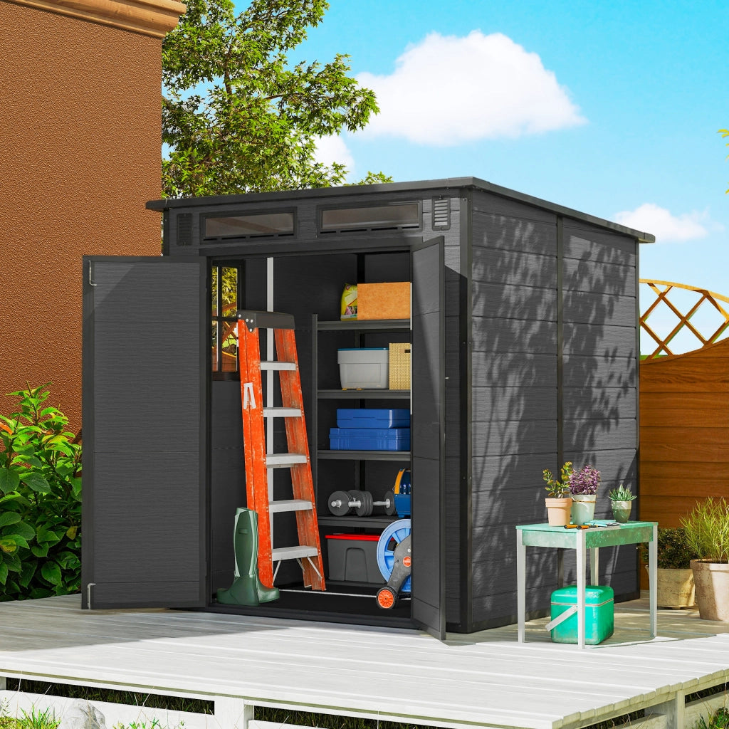 Casetta da Giardino 2 Ingressi 3 Finestre ¨C Minimal ¨C Grigio Scuro PP Alluminio 182x182x196 cm
