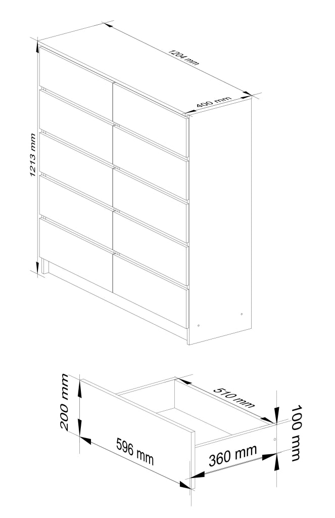 Cassettiera AKORD K120 Sonoma Quercia 120 cm 10 cassetti inserto frontale Bianco 120x40x121 cm