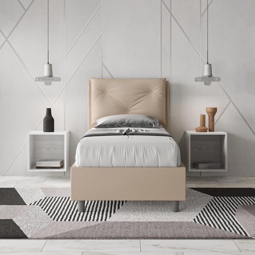 BS COM Letto singolo senza rete imbottito 80x210 similpelle tortora