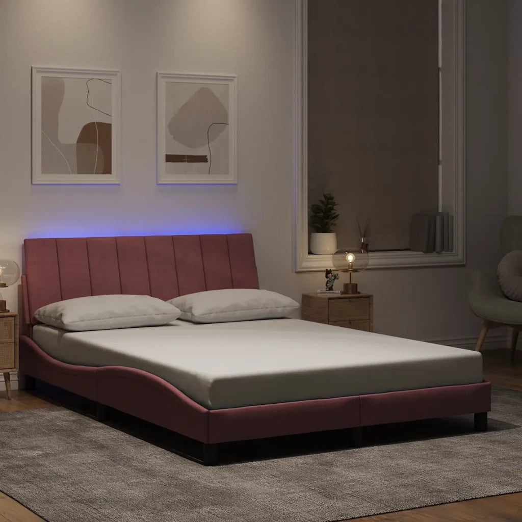 Giroletto con LED senza Materasso-Struttura Letto Hanko Rosa 120x200 cm in Velluto