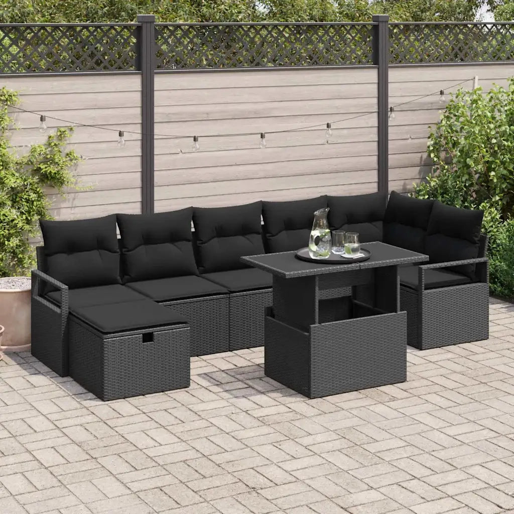 Set Divano da Giardino con cuscino 8 pcs Nero Poly Rattan 3361142