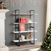 Libreria a 4 Ripiani-Scaffale per Libri-Mobile di Stoccaggio Bianca 100x30x140 cm in Massello di Pino