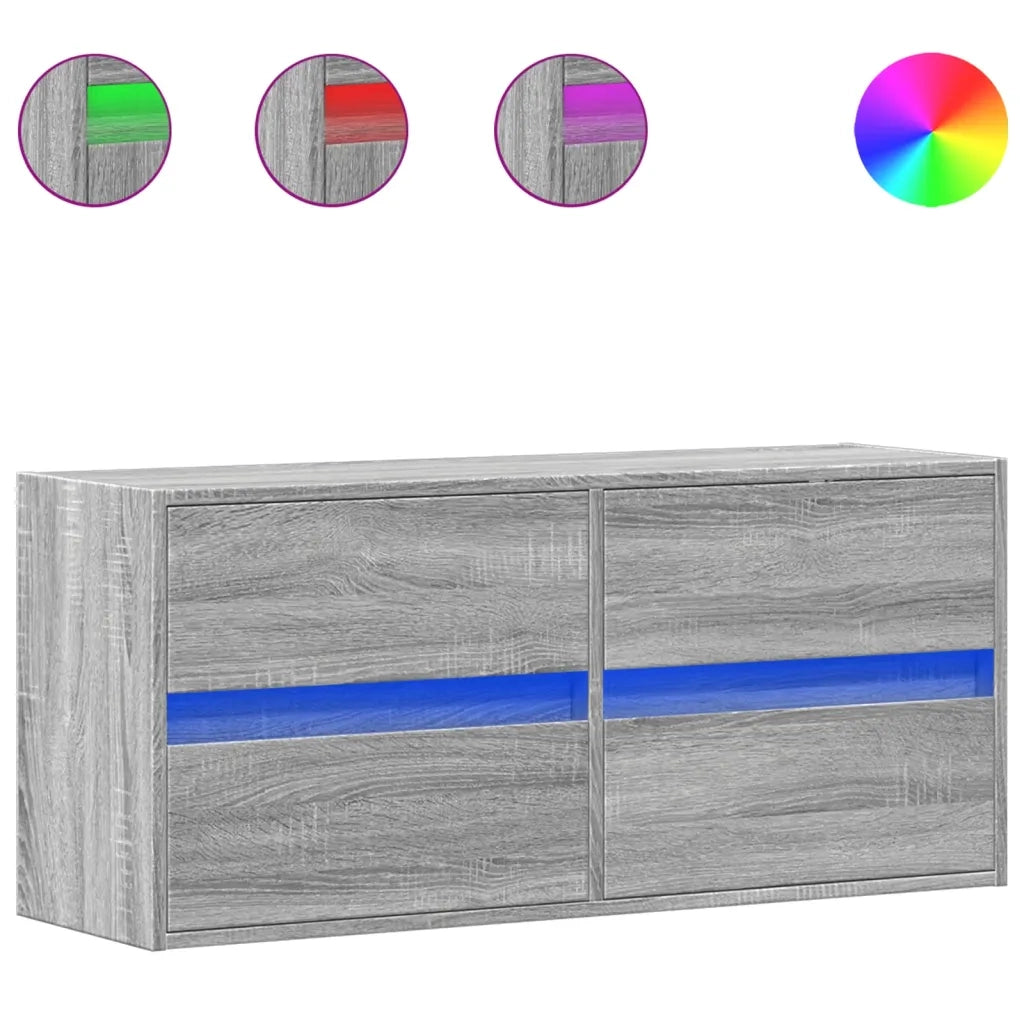 Mobile TV a Parete | Armadietto TV | Mobile Porta TV con Luci LED Grigio Sonoma 100x31x45 cm
