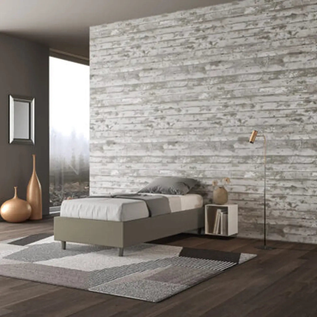 Letto singolo contenitore imbottito 80x210 similpelle cappuccino Azelia