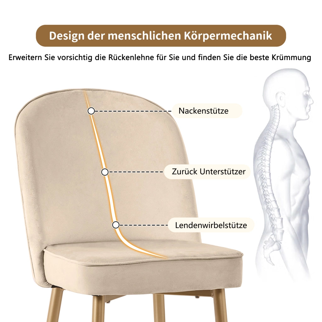 SEDIA DA PRANZO Set da 2 pezzi 45.5x62x87.5 cm Velluto Beige Gambe Metallo Oro