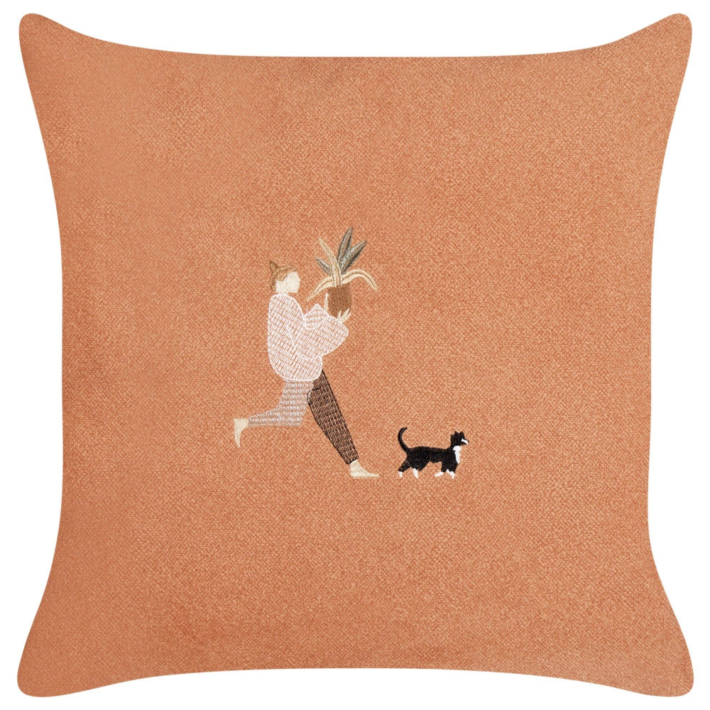 Set di 2 cuscini in poliestere arancione 45 x 45 cm con ricamo sfoderabile Accessorio per la casa Soggiorno