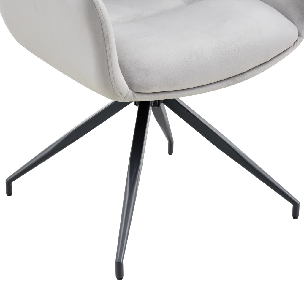 Sedia girevole a 360 gradi in tessuto grigio chiaro e metallo nero con braccioli 71 × 57,5 × 52,5 cm