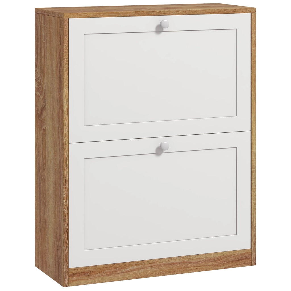 Scarpiera salvaspazio ¨C Xylo ¨C 2 ante, 12 paia, legno bianco e naturale, 60x24,5x75,5 cm
