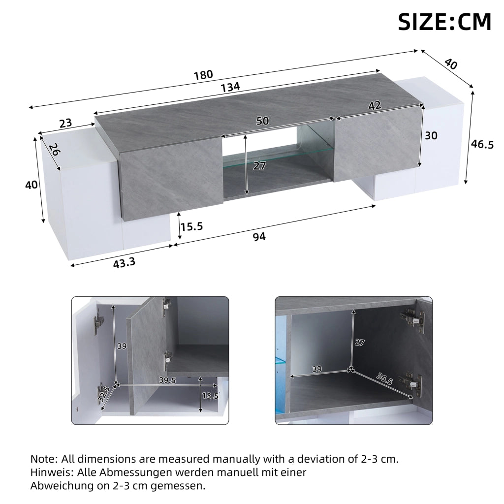 Cassettiera TV bianca e grigia in MDF lunghezza 180 cm