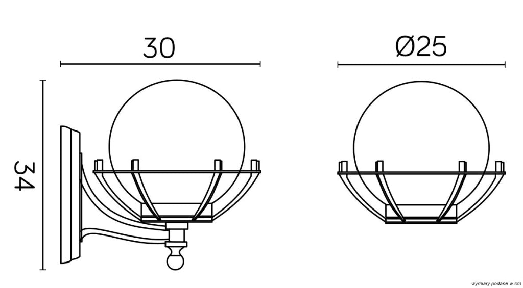 Applique da esterno sfera 25cm nera E27 IP43 SU-MA