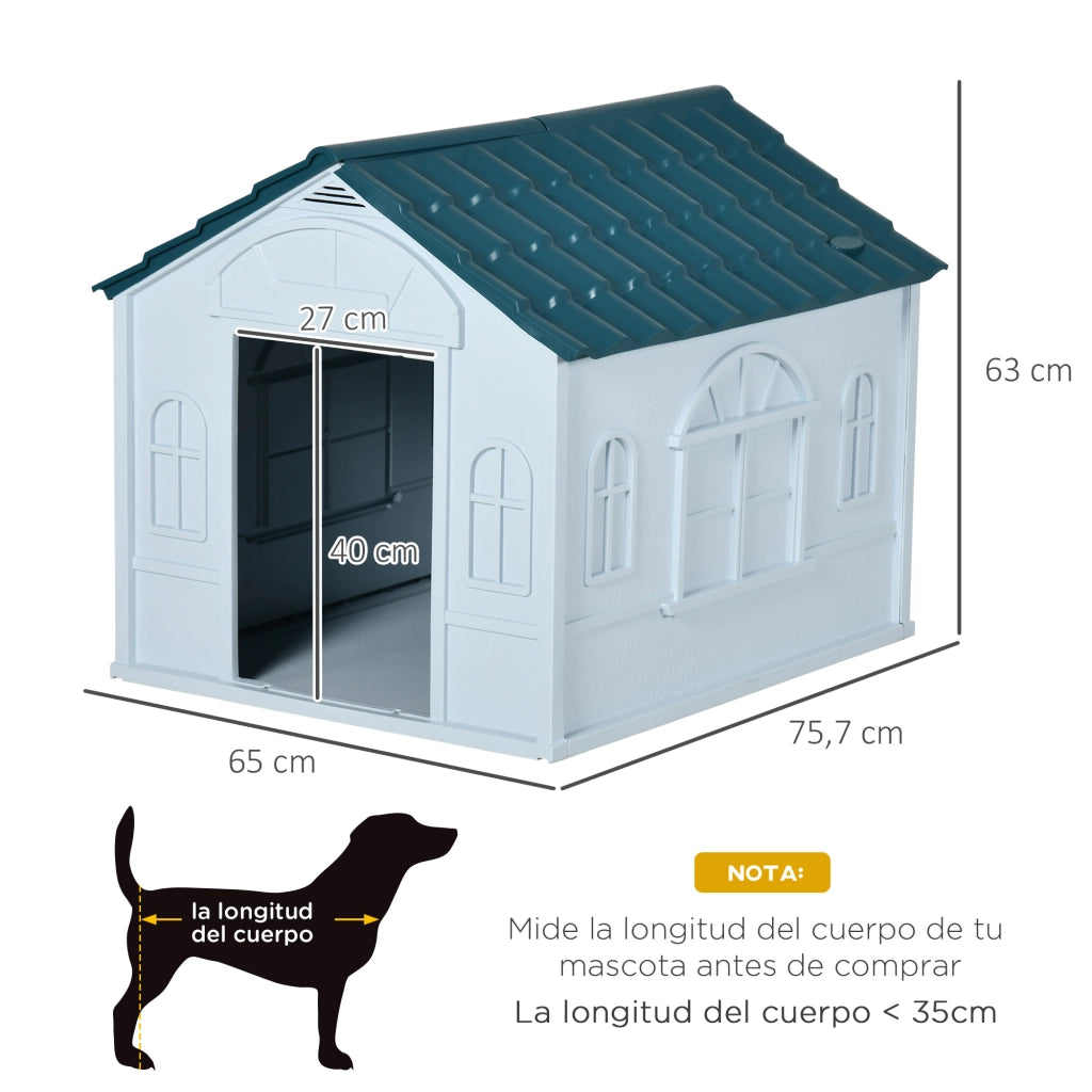 Cuccia per Cani con Finestra e Tegole ¨C zephmum ¨C Verde Blu e Bianco 65x75.7x63 cm