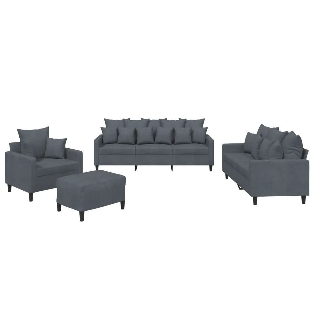 Set di Divani 4 pz con Cuscini Grigio Scuro in Velluto