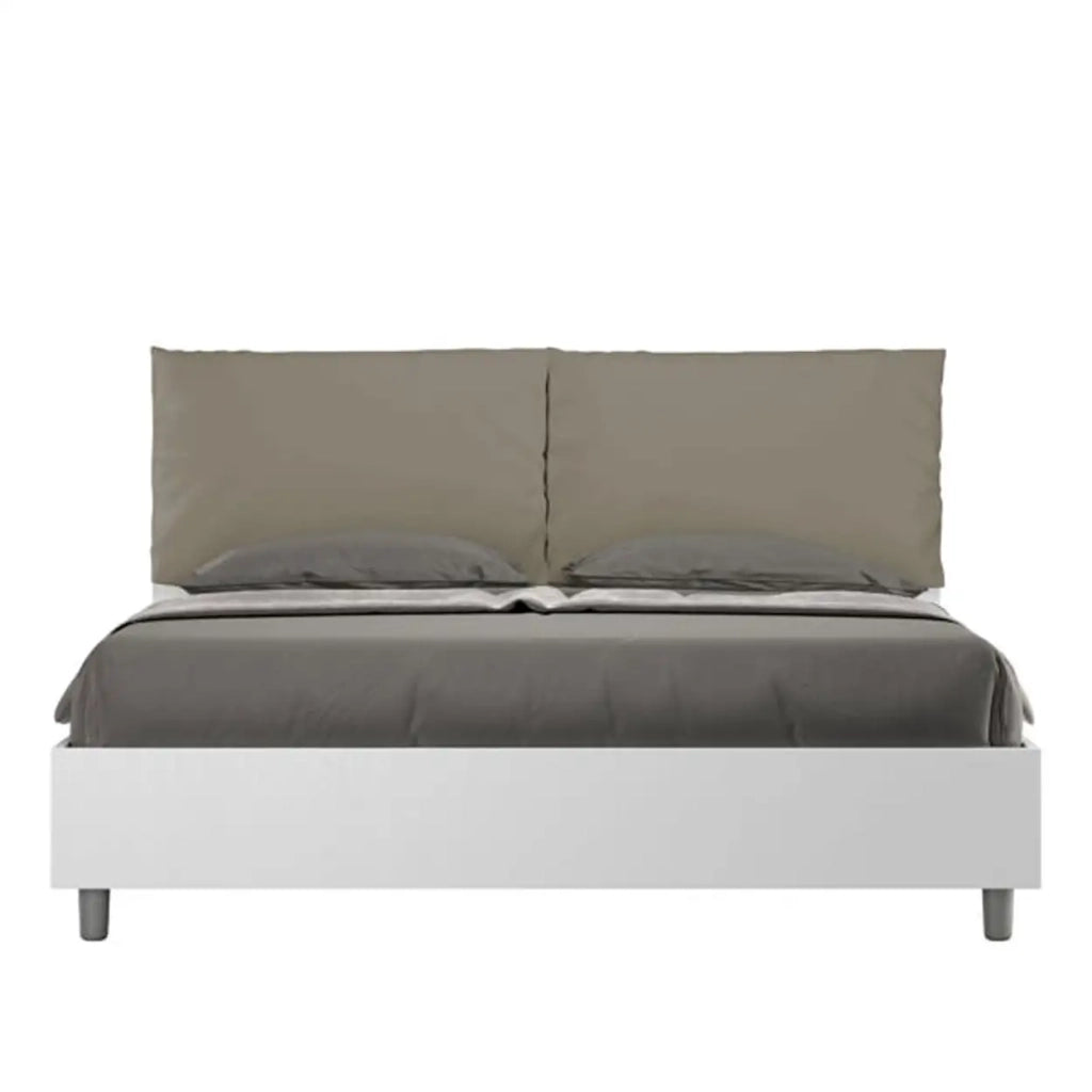 Letto matrimoniale senza rete 160x190 bianco frassino cuscini similpelle cappuccino Egos Antea