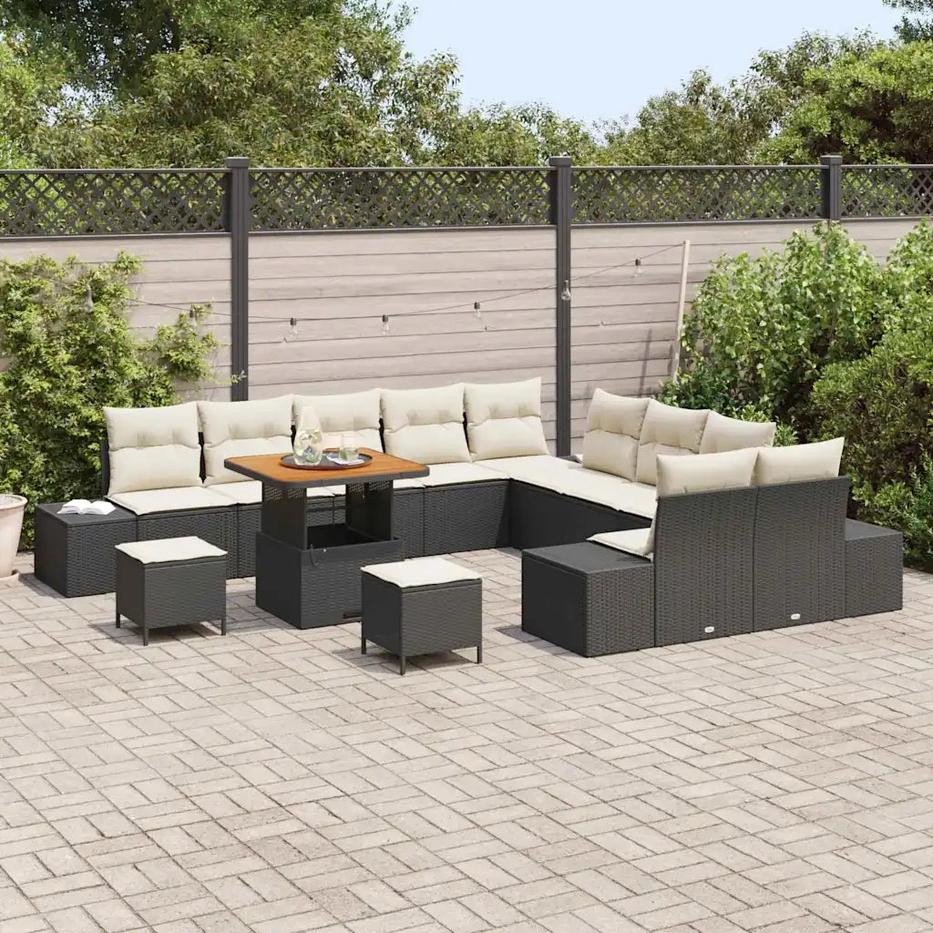 Set Divano da Giardino con cuscino 13 pcs Nero Poly Rattan