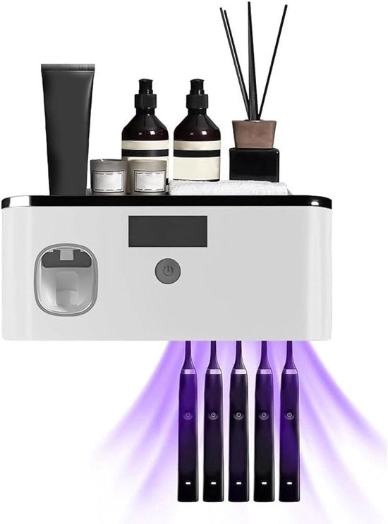 Dispensatore di dentifricio automatico e supporto per spazzola da denti UV con 5 slot per spazzole per la camera da bagno