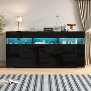 Madia da soggiorno 140 x 40;5 x 66;5 cm con 3 ante; LED controllato da app; nero lucido