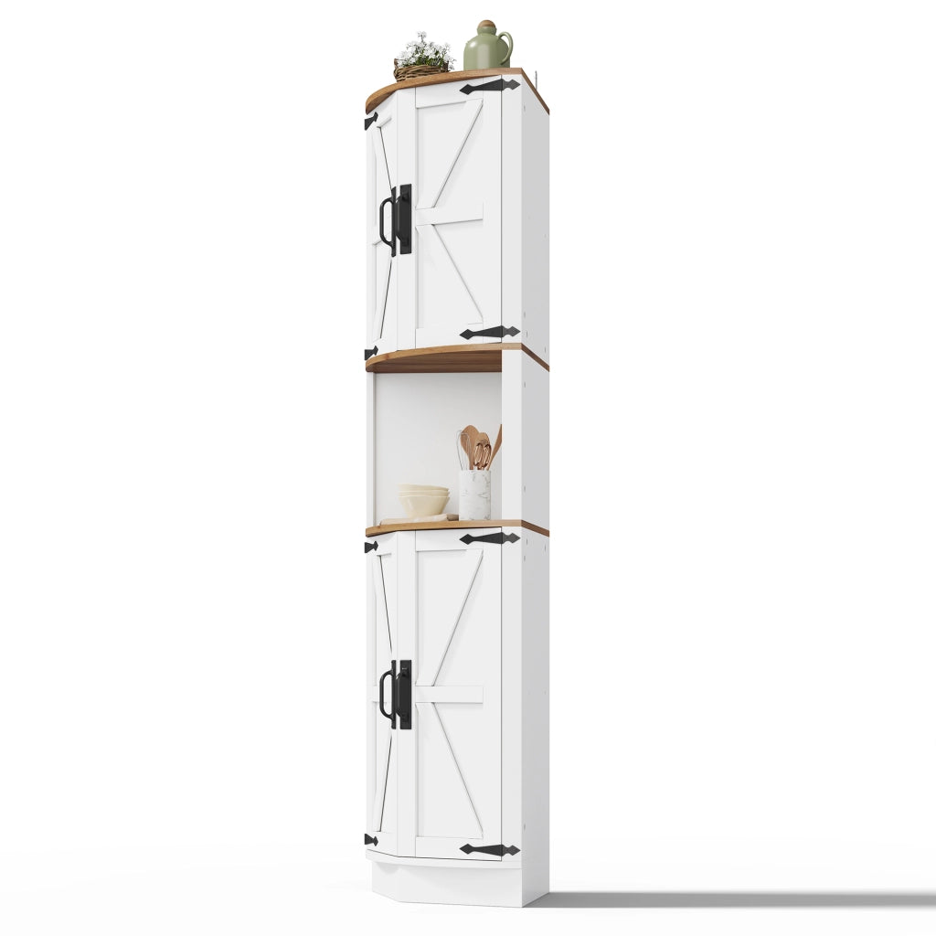Mobile Angolare 39,5x39,5x180 cm Bianco con 5 Vani, Ante, Ripiani e Sistema Antiribaltamento