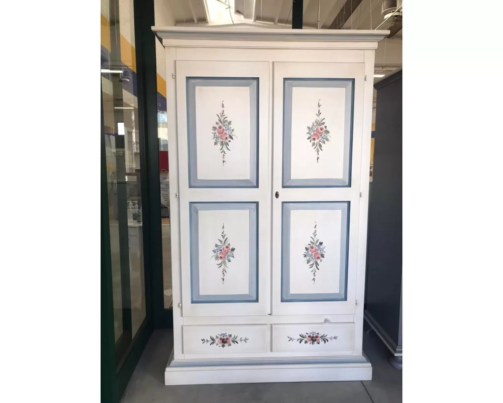 Armadio 2 porte 2 cassetti bianco filo azzurro decori 125x60x200 - Mobili 2G