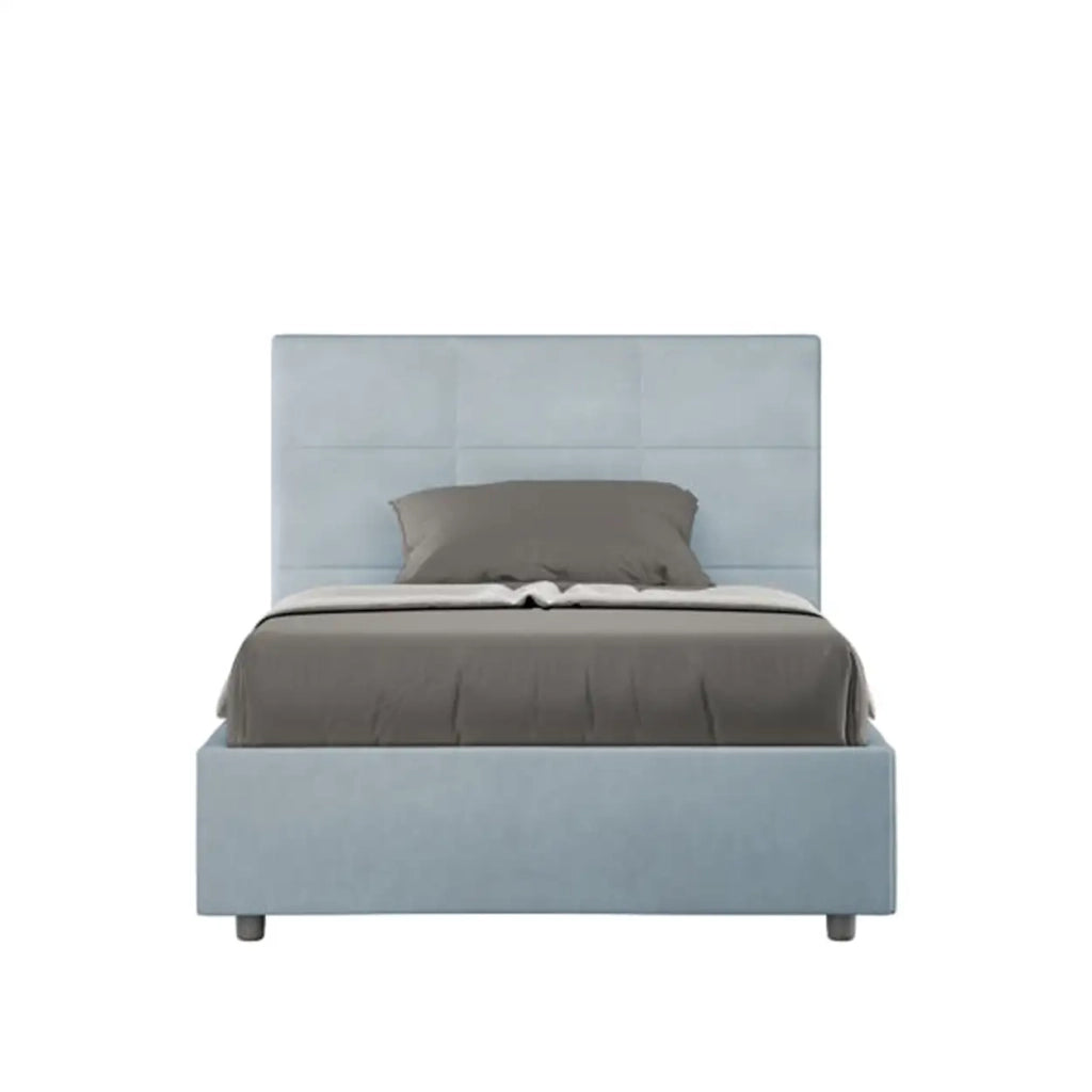 Letto una piazza e mezza con rete imbottito 120x190 microfibra azzurro Mika