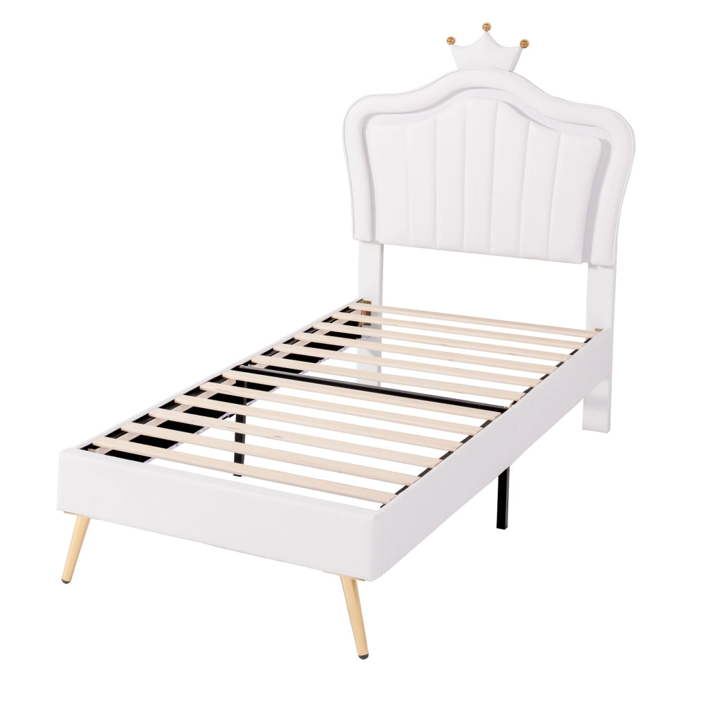 Letto per bambini imbottito 90x200 cm bianco con testiera a conchiglia e LED