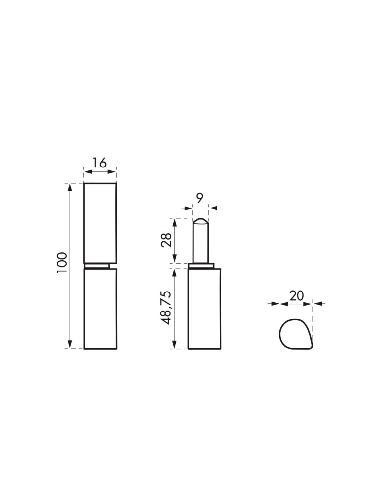 Cerniera a saldare in acciaio ino x 16 x 20 x 100 mm – THIRARD