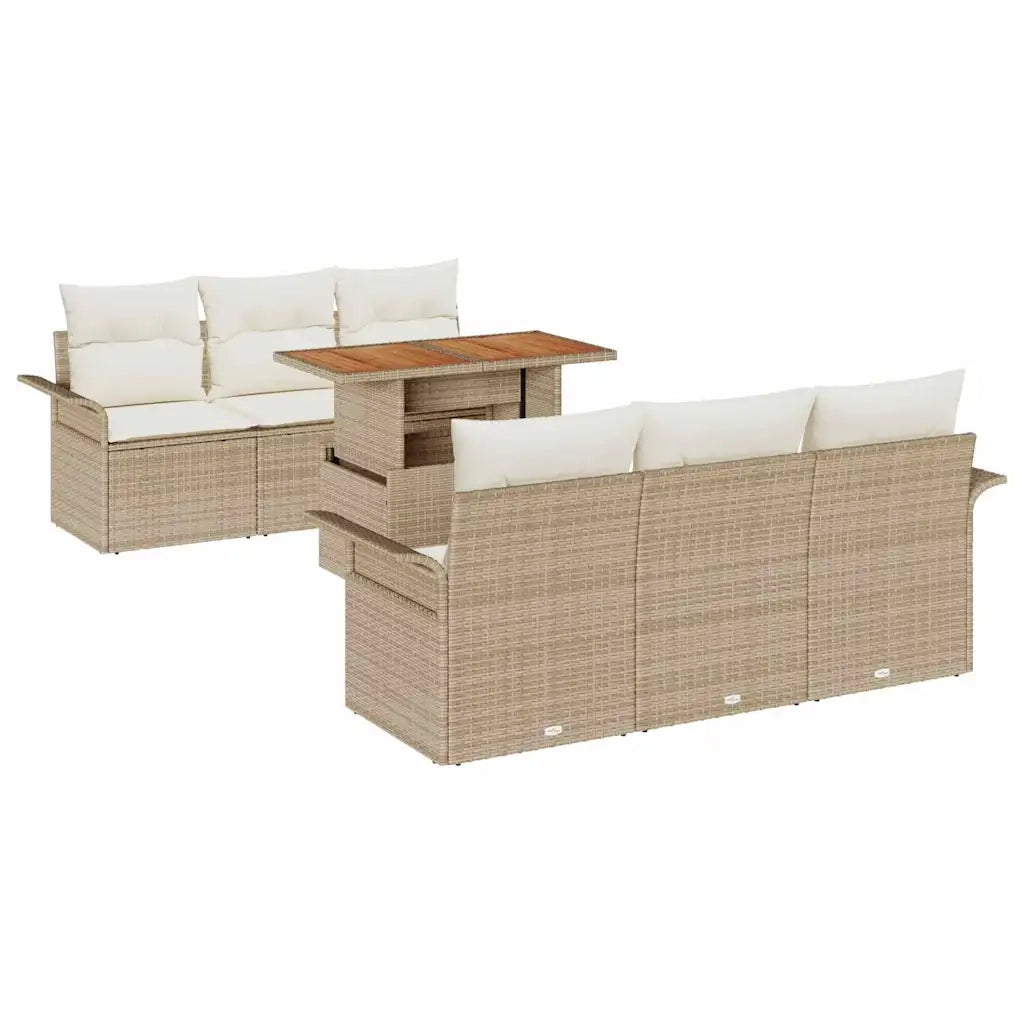 Set Divano da Giardino 7 pcs Beige Poly Rattan