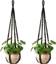 Porta piante a rete in macramé - 35 pollici Porta piante a rete - 2 pezzi di contenitore per piante appesi per interni con perle in legno - contenitore per piante decorativo senza cotonifici per interni ed esterni - (I contenitori non sono inclusi) - nero