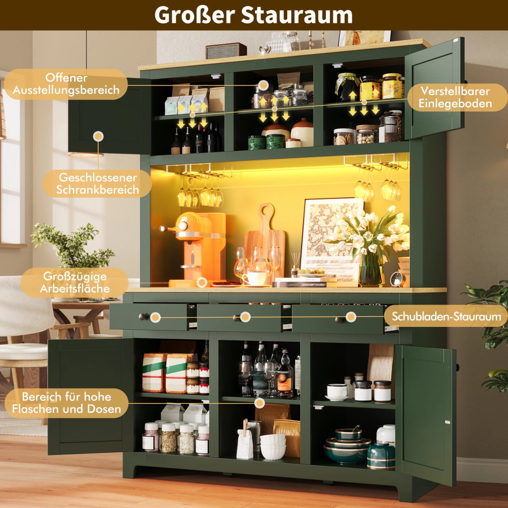 ARMADIO DISPENSA ALTO 120x40x180 cm MDF Verde Antico con illuminazione USB opzionale