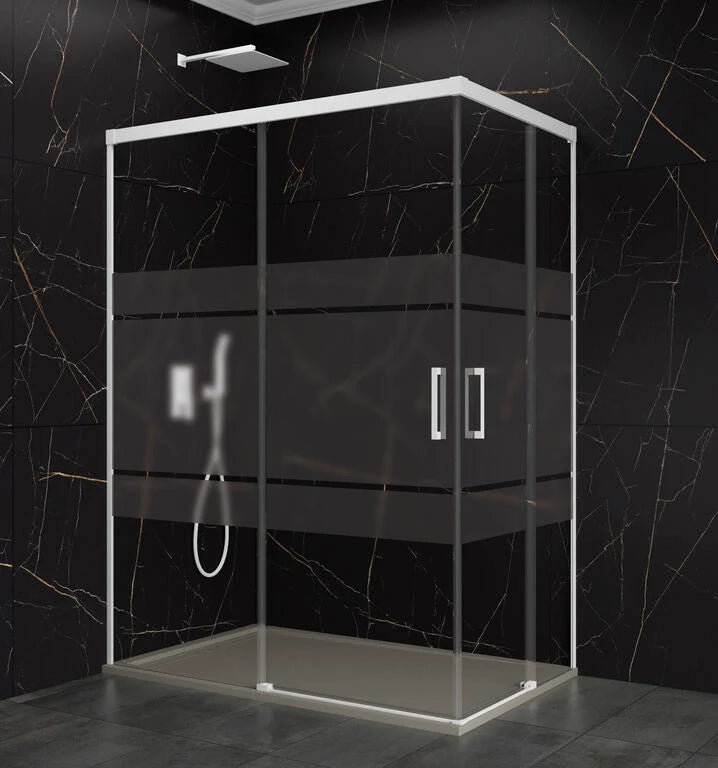 Box doccia angolare BASIC apertura al vertice 120x75 cm (115-120/70-75) bianco opaco vetro satinato