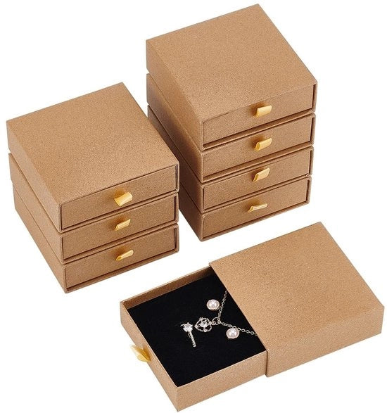Sieradendoos 8 pezzi - Carta Kraft di alta qualità - 9 x 9 x 3 cm - Scatole di regalo - Progetto estraibile - Robusto e duraturo