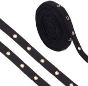 Tessuto per cucire a grommet 8 metri - 15 mm di larghezza - Polyester - Nastro con occhielli - Nero - Per cucire