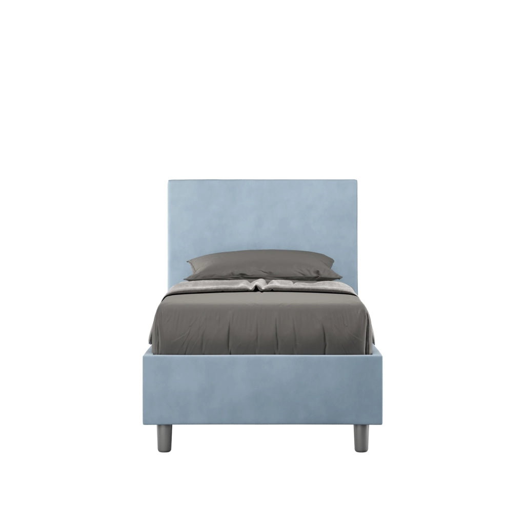 BS COM Letto singolo contenitore imbottito 80x210 microfibra azzurro