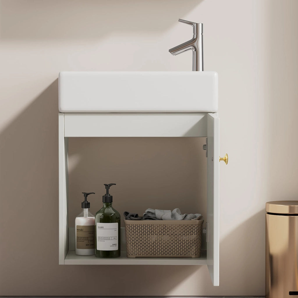 Mobile bagno con lavabo 46 cm; design tridimensionale; MDF bianco