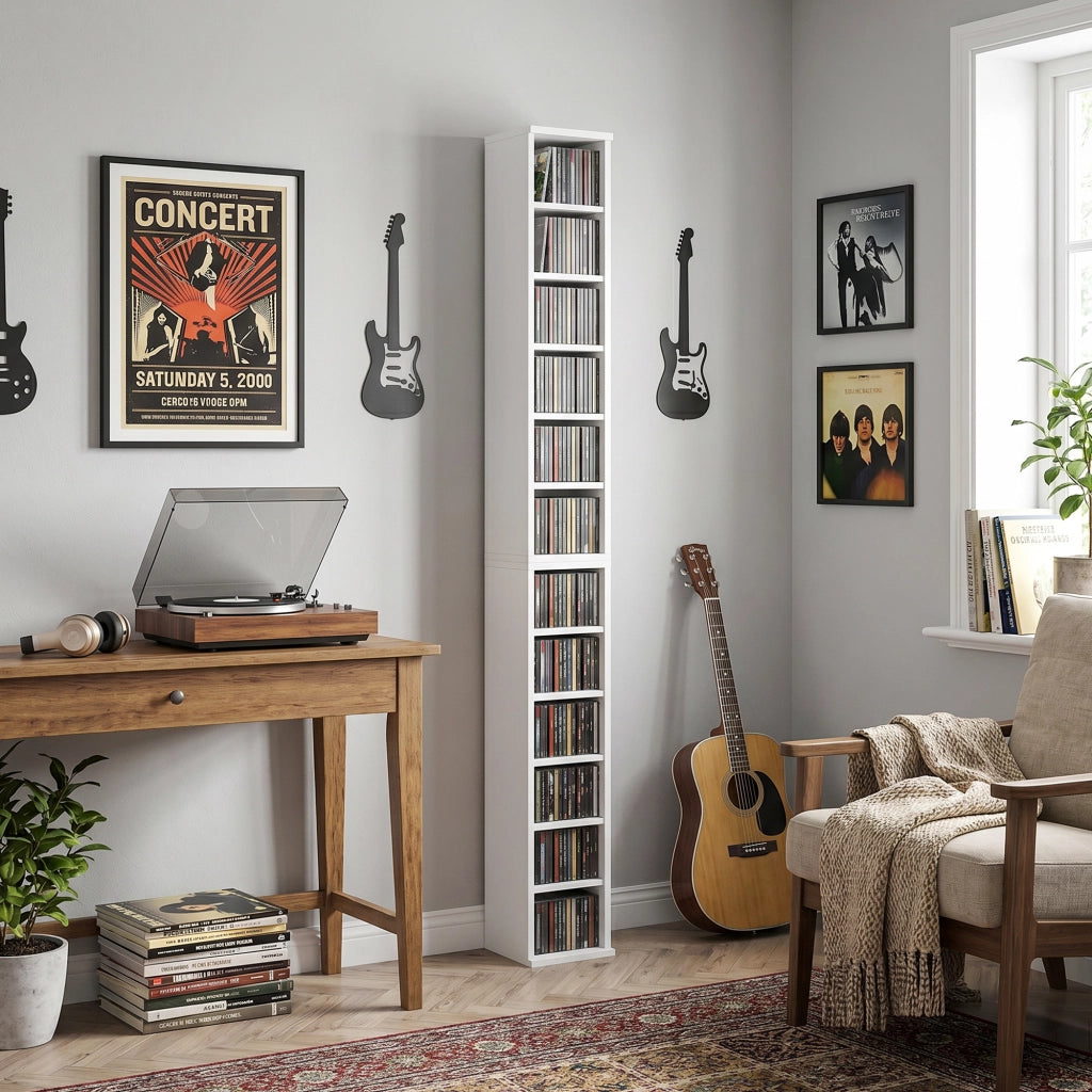 Scaffale per CD e DVD regolabile ¨C Minimal ¨C Bianco 80x24x20