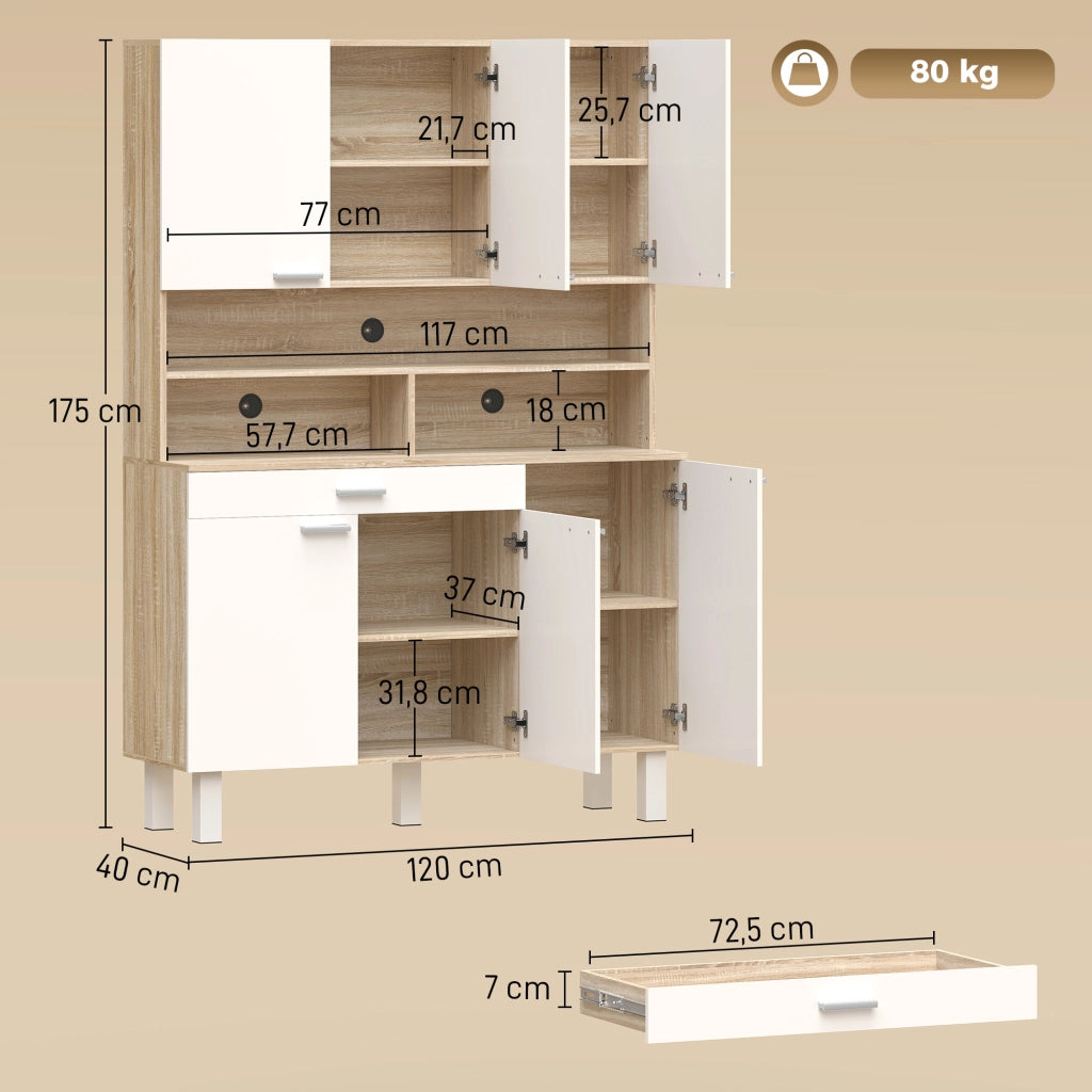 Credenza Alta Cucina ¨C Xylo ¨C 6 Ante Legno Bianco Naturale 120x40x175cm