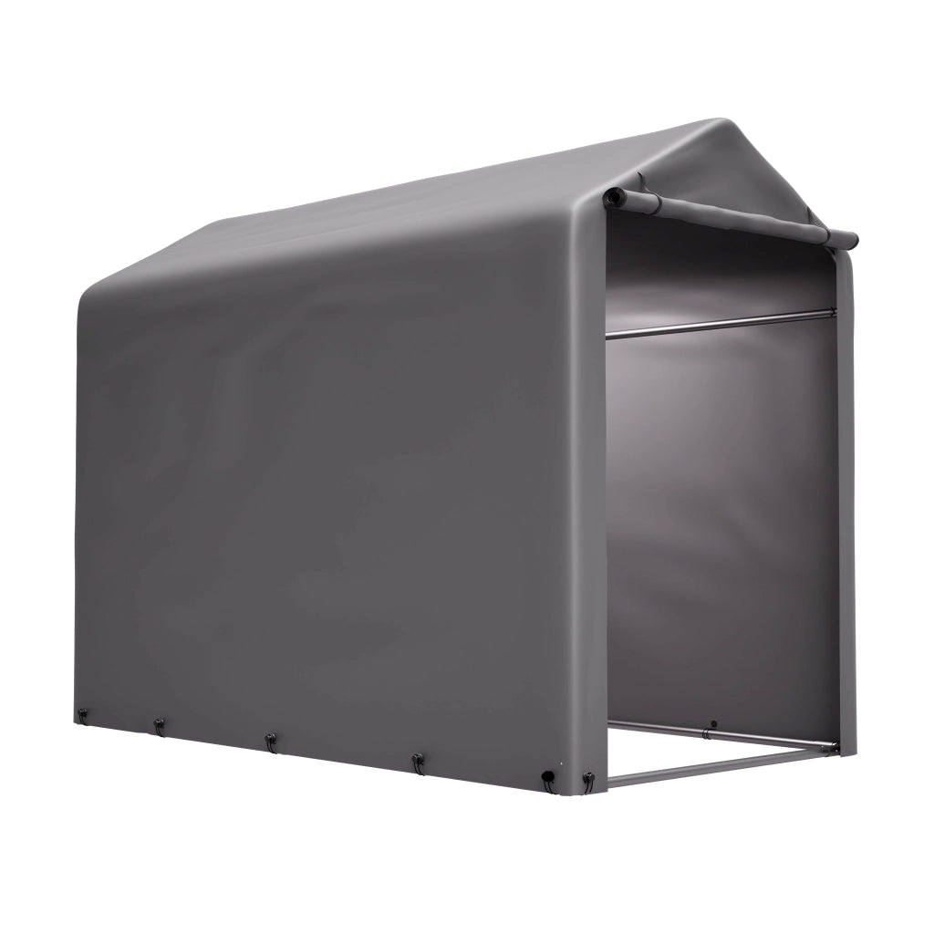 Garage per bici 187x100x160 cm con struttura in acciaio verniciato nero e telo PE impermeabile grigio scuro